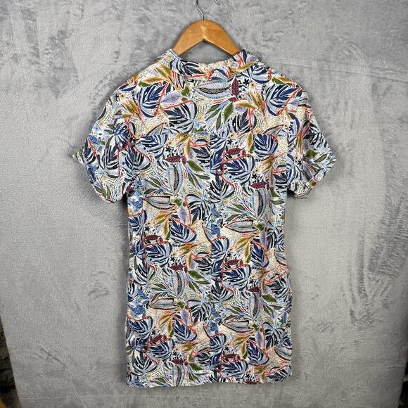 C&C California 100% Linen Shirt Dress Medium Botanical Button Up Short Sleeve - Picture 6 of 9